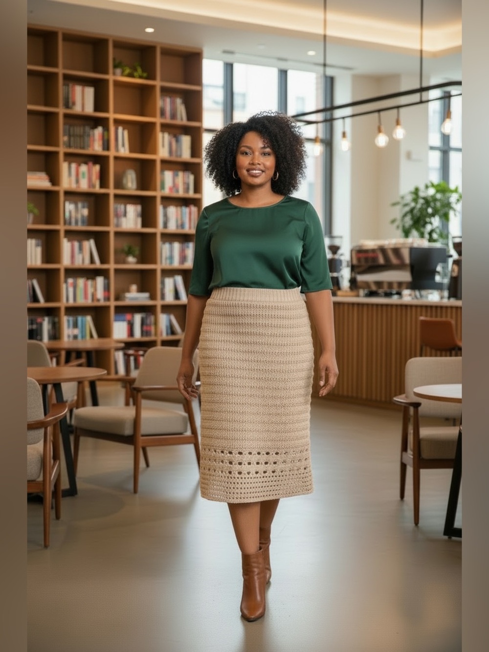 Express Classic Cable Knit Midi Skirt in Beige